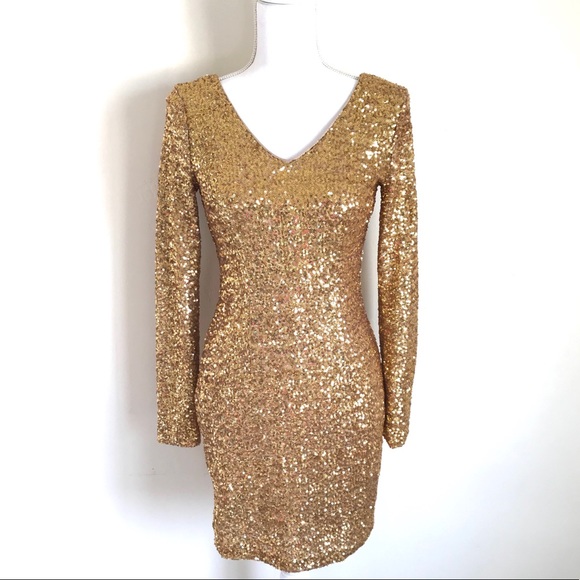 ark and co gold sequin dress Lara Women's Mermaid, Beaded Long Sleeve Gown main image 0